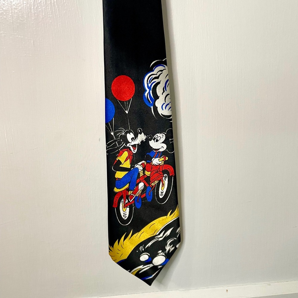 Disney Goofy Mickey Mouse Motorcycle Tie Albeari Black‎ Novelty